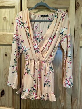 Honey Punch Peach Floral Blouse with Pink & Purple Accents